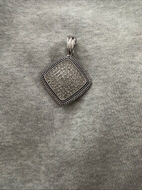 Pave Crystal Square Pendant in Silver Tone